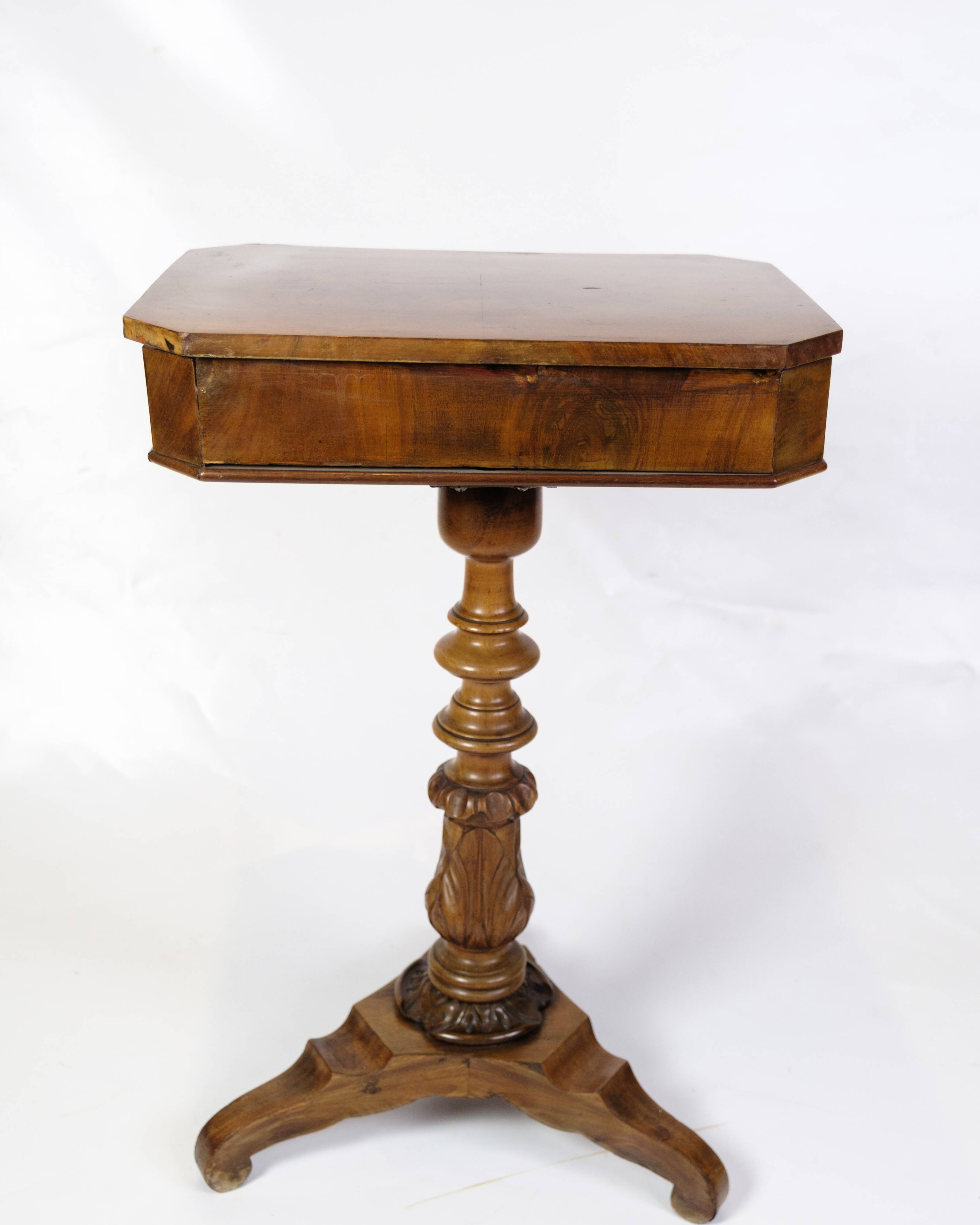 Anitque Side/Sewing Table On Column Made In Mahogany From 1890s