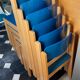 Series of 6 stackable vintage chairs, italian design, blue tinted beech, ca 1980