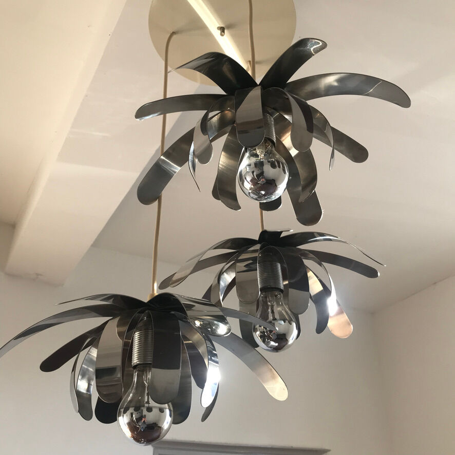 Suspension waterfall 3 flowers in chrome stainless steel