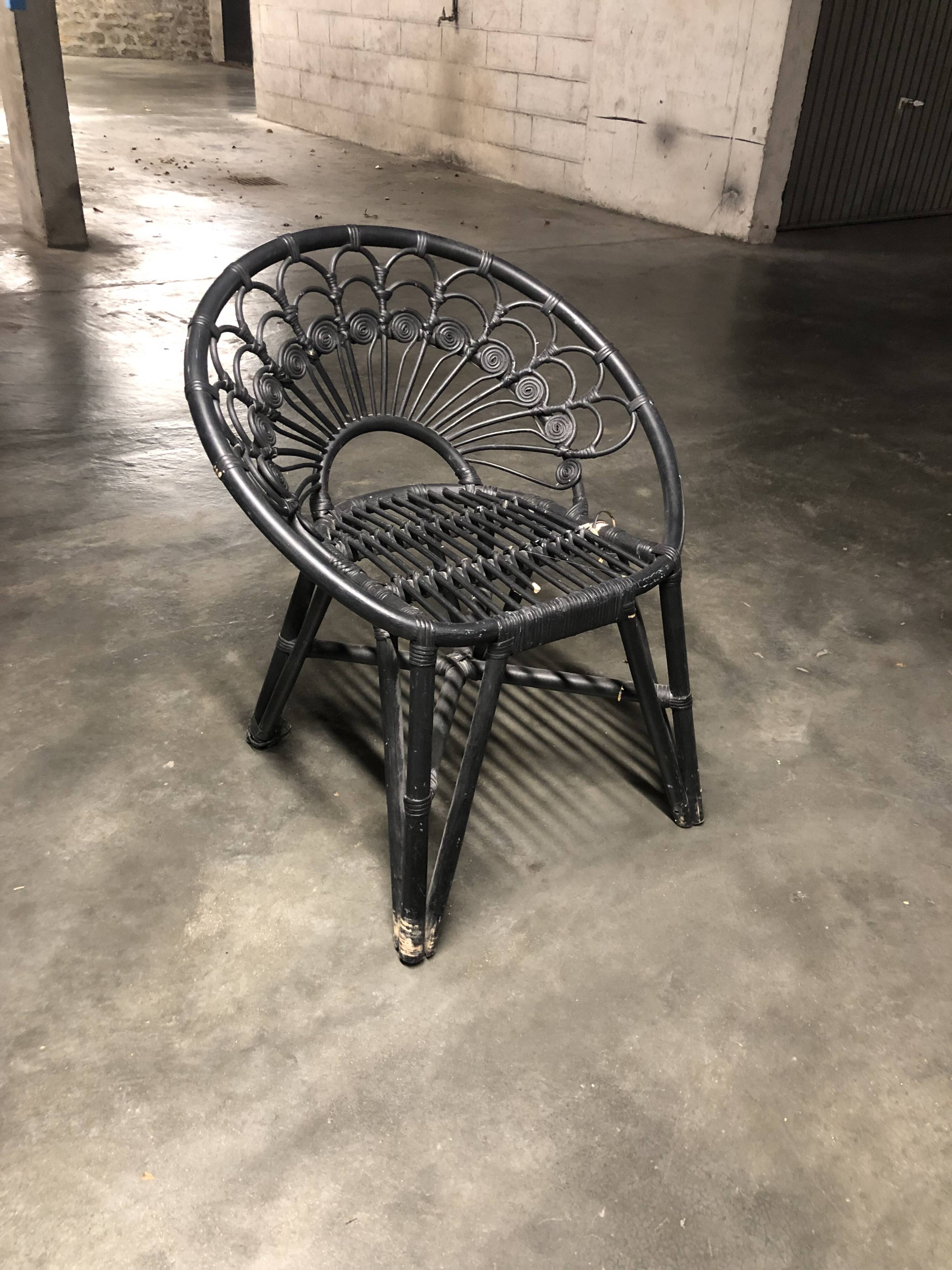 Dark blue rattan armchair