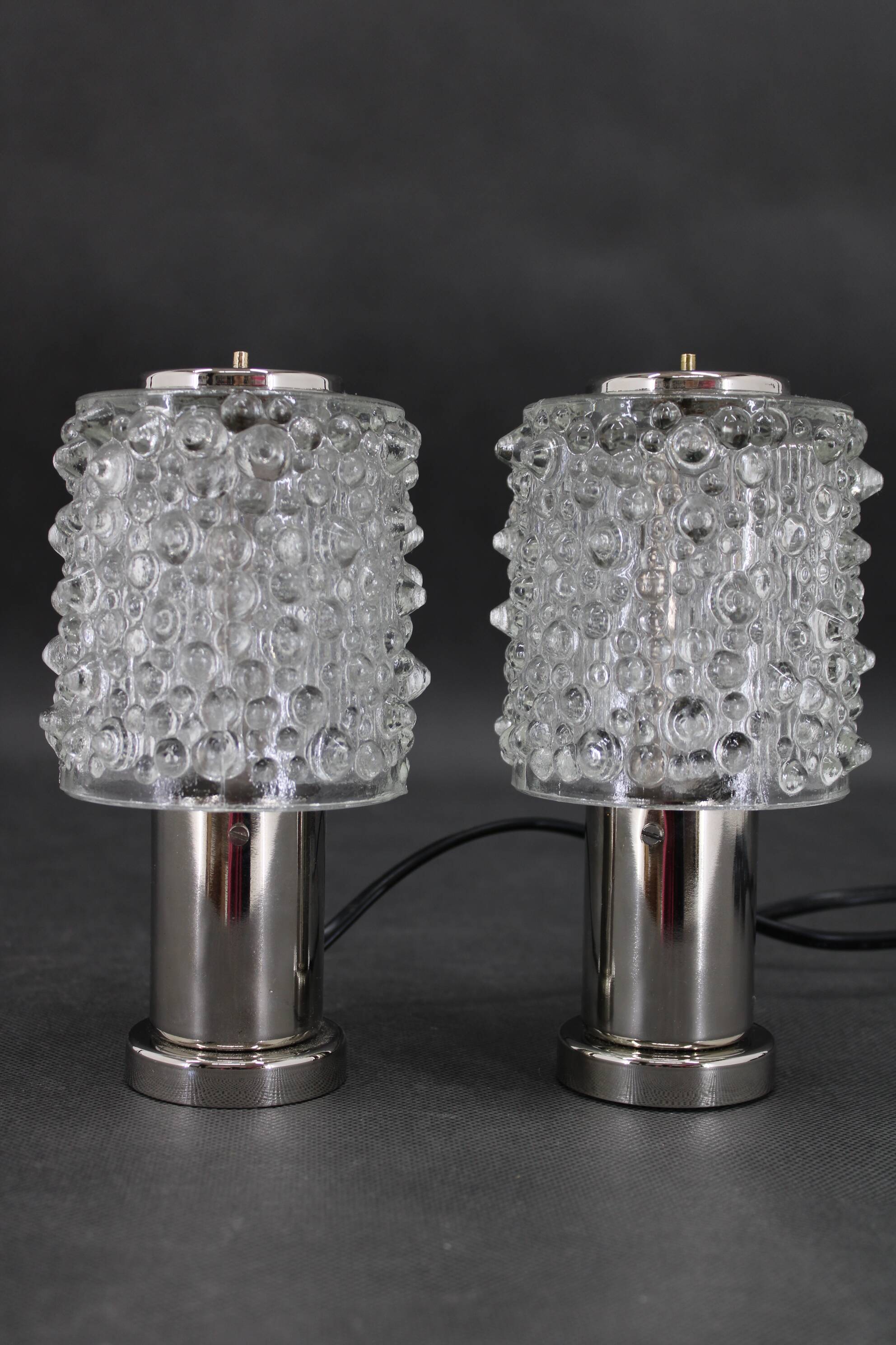 1970s Pair of Glass Table Lamps by Kamenicky Senov, Czechoslovakia-