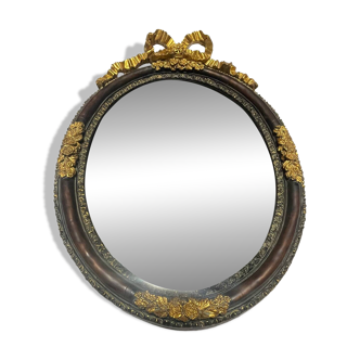 Miroir mural ovale de style français ancien – ruban doré et détails