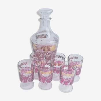 Pink and gilded glass liquor service