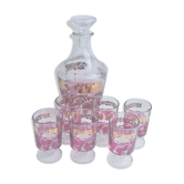 Service à liqueur en verre roses et dorés
