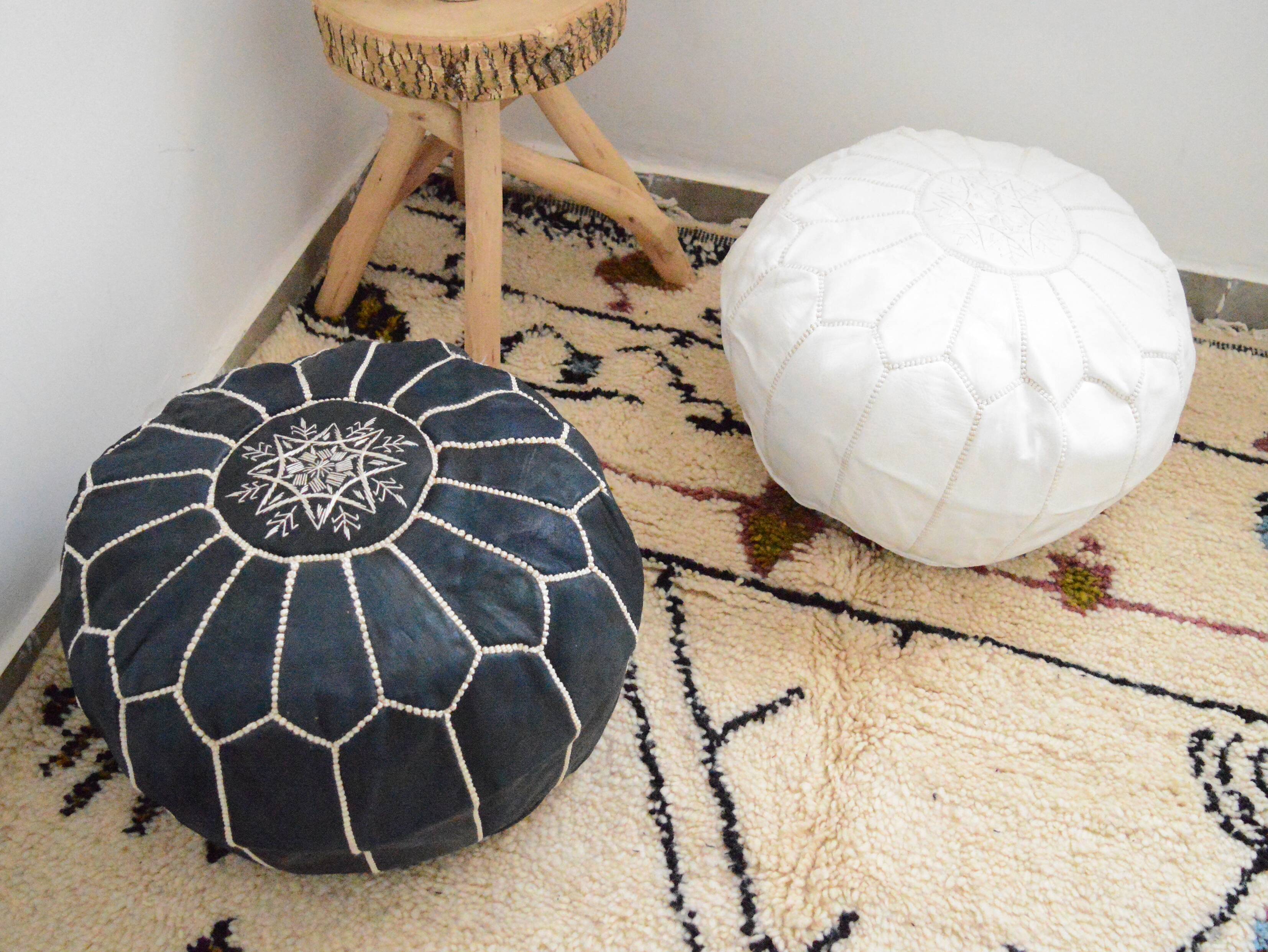 Moroccan leather pouf