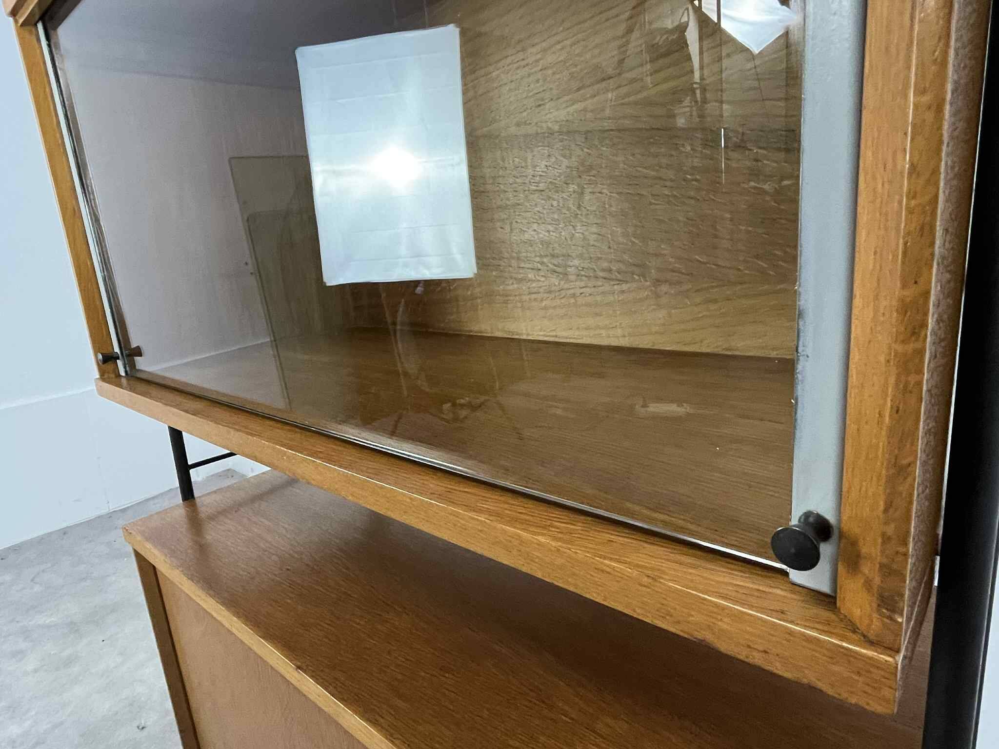 Modular shelf from the 1950s, wood and metal, vintage.