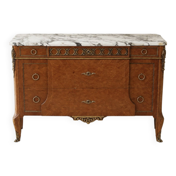 Commode néoclassique style Louis XVI – marqueterie, bronzes & marbre