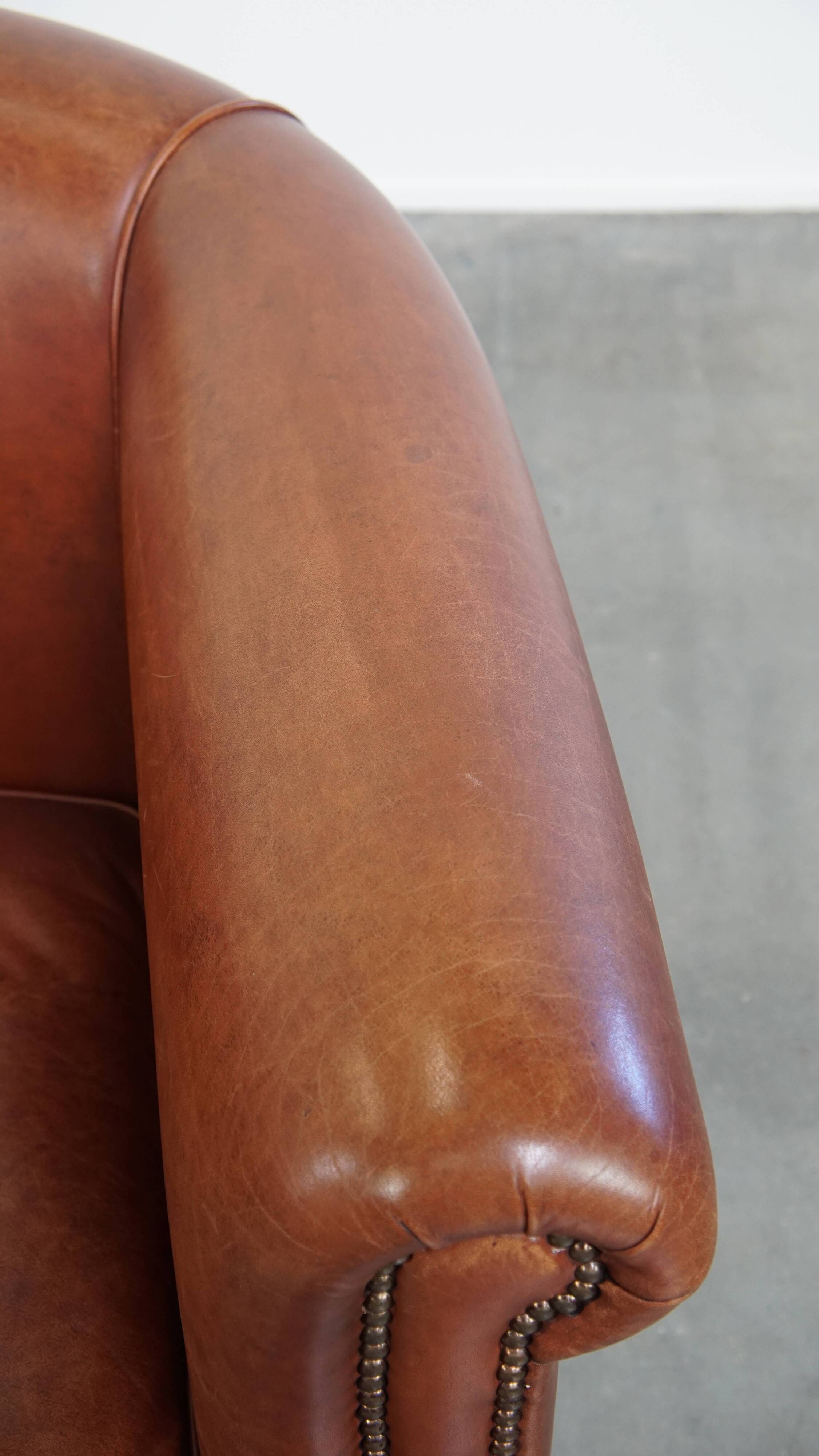 Cowhide Leather Club Armchair in a Cognac Color