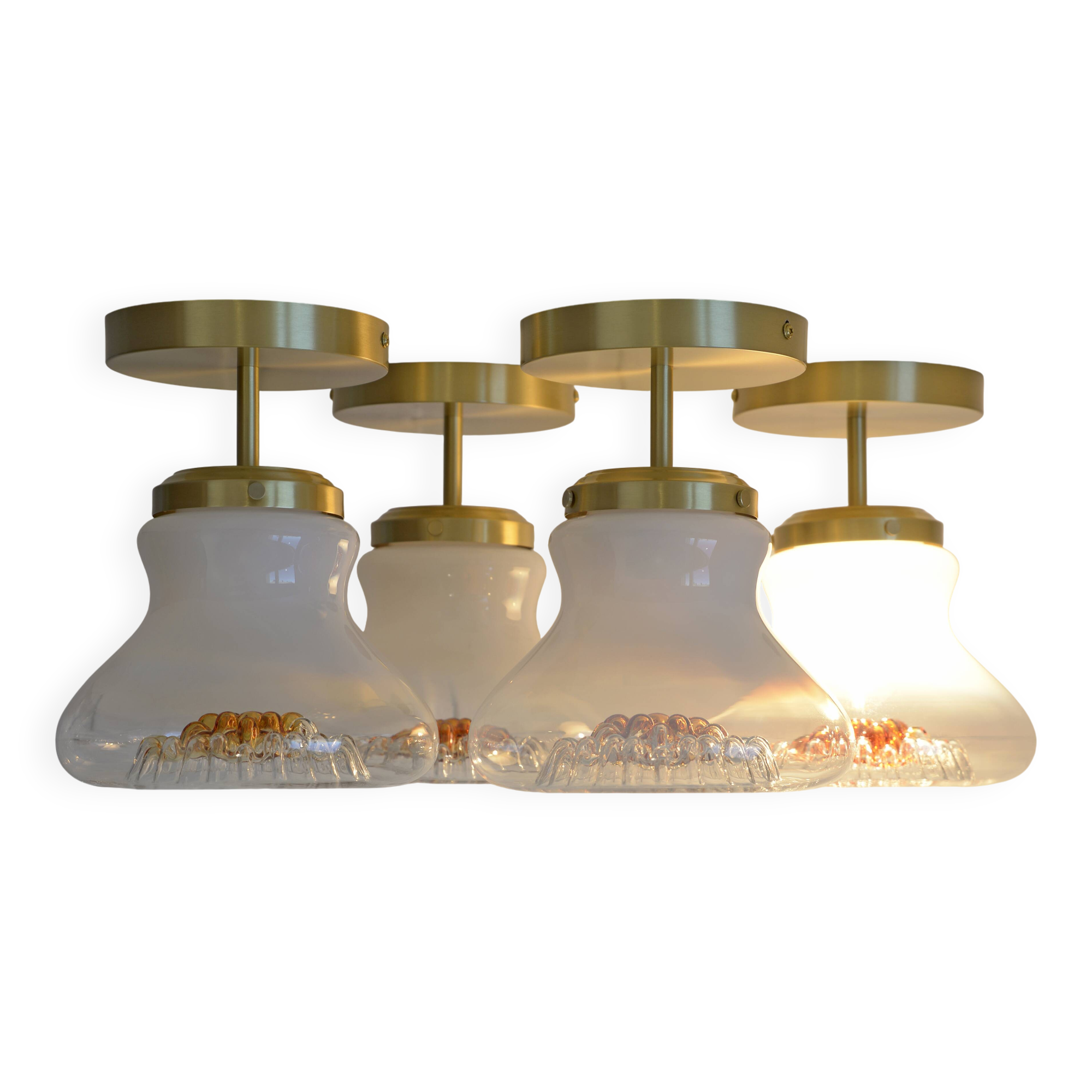 Set of 4 Vintage Sconces Flush Mount Mazzega Murano Glass Ceiling Lights