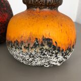 Set of Three Pottery Fat Lava Vases "Multi-Color" by Scheurich, Germany, 1970s