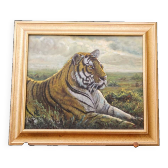 Oil on canvas, resting tiger