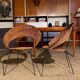 Set of 2 wicker armchairs and coffee table Raoul Guy 1950