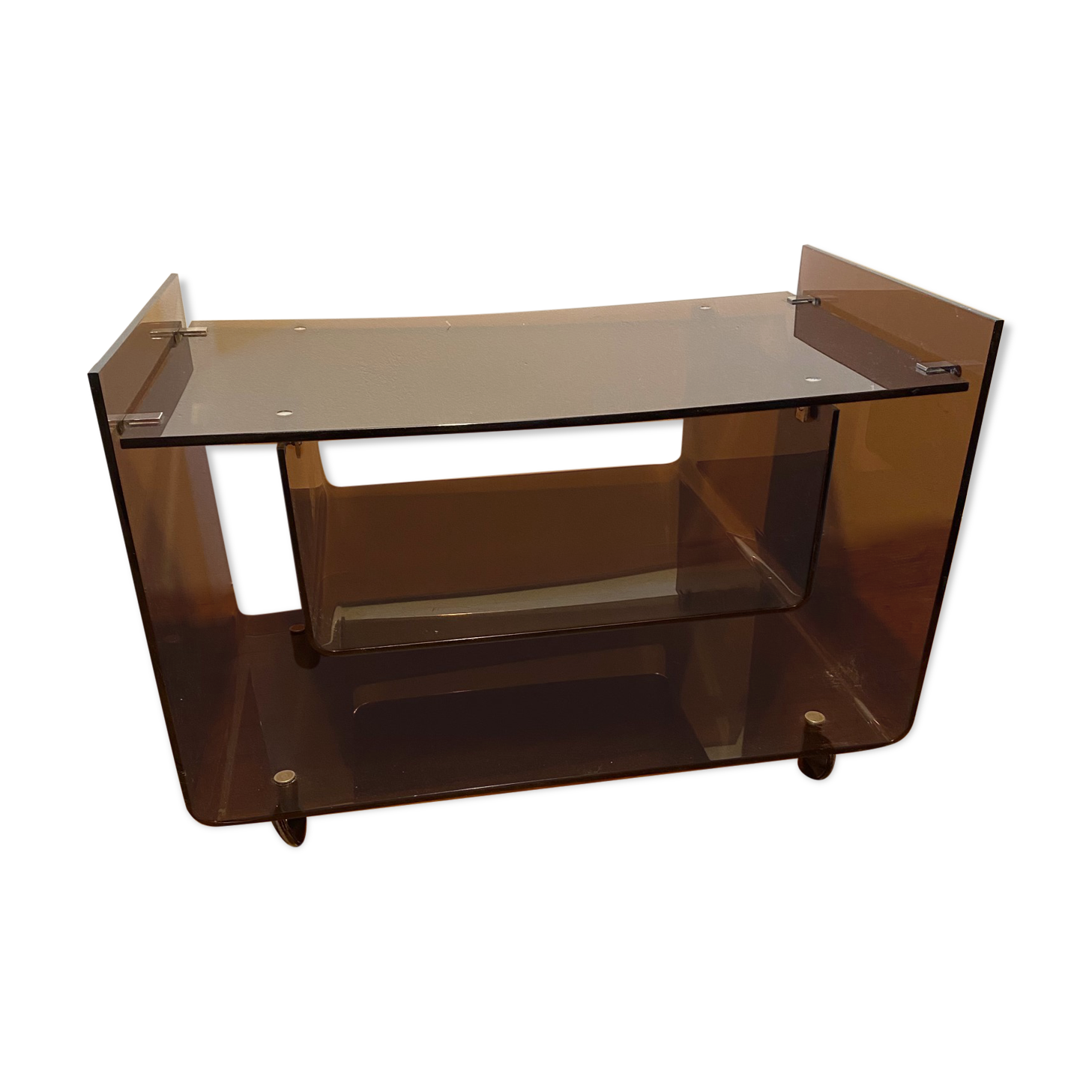 TV stand 70s smoked plexiglass