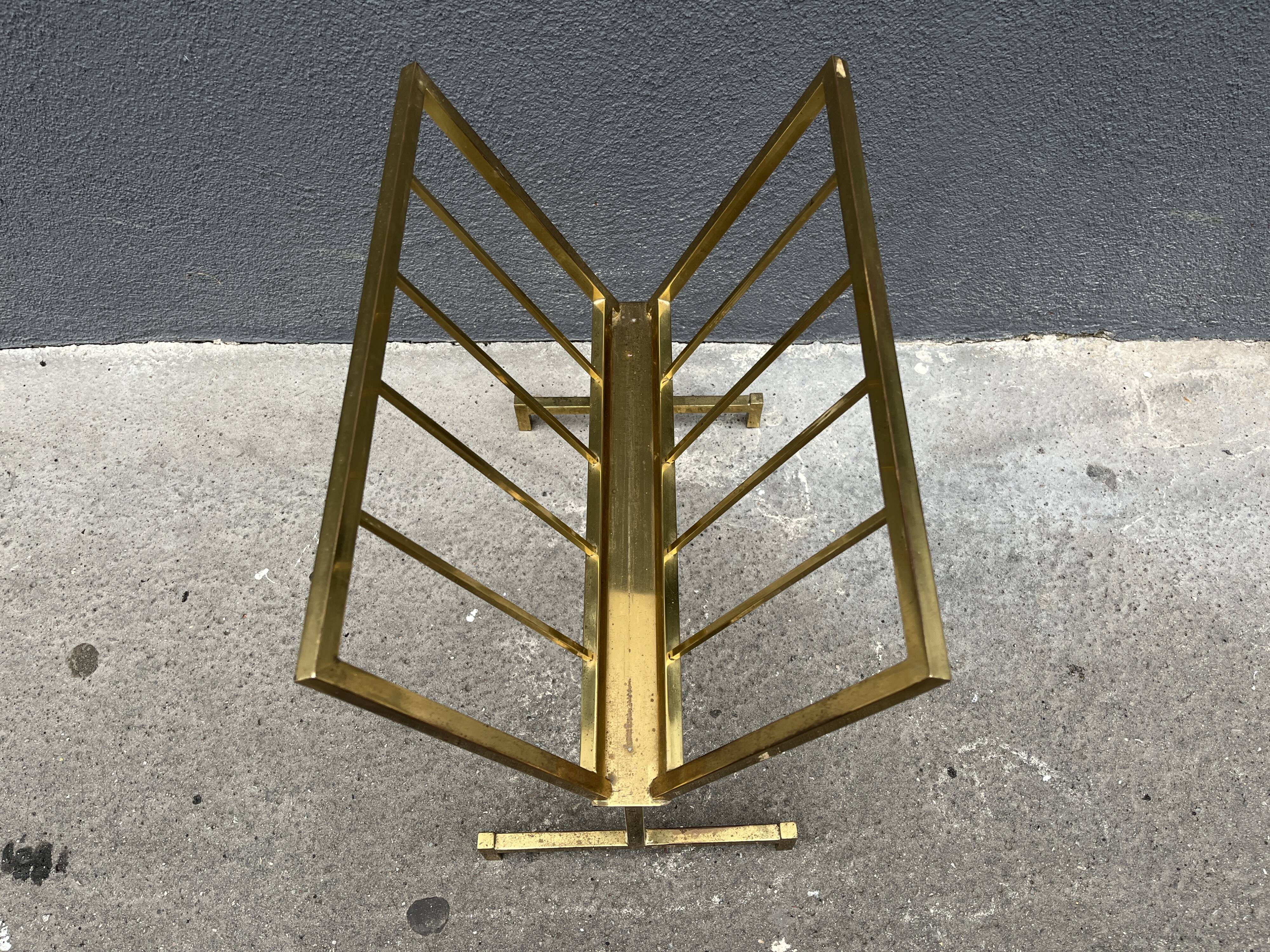 50s brass magazine rack, vintage design magazine rack