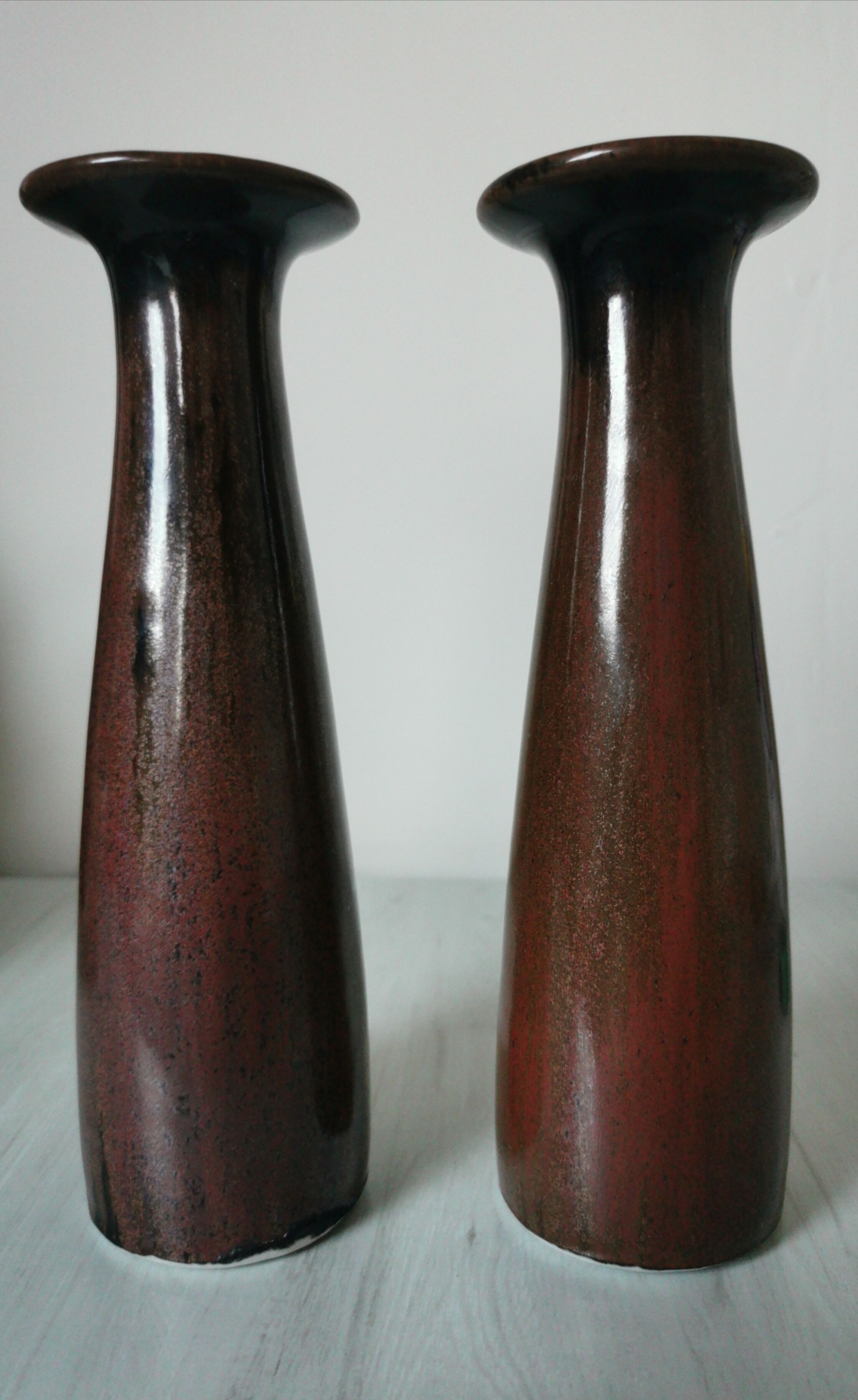 Paire de bougeoirs céramique émaillée