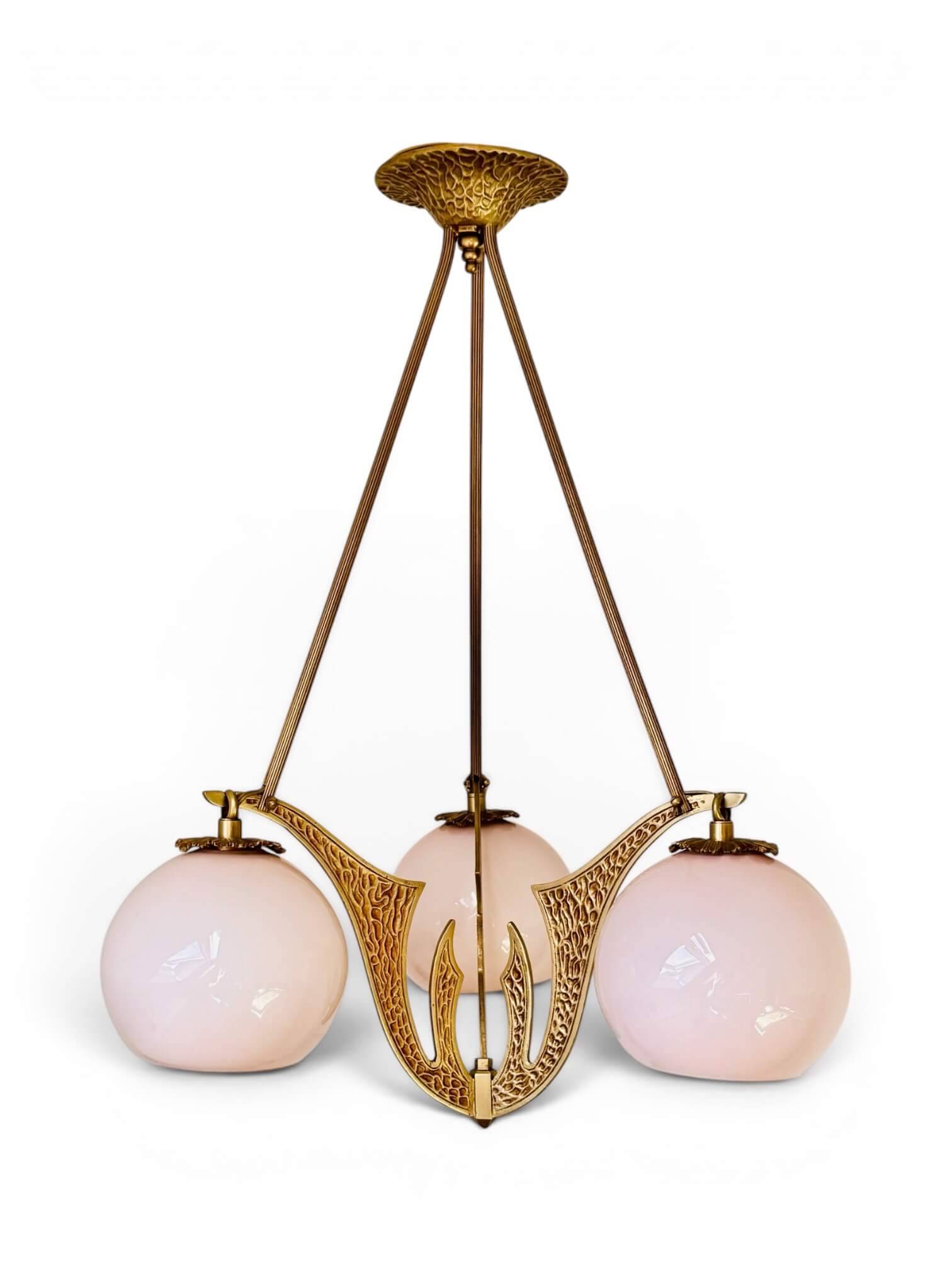 Lustre 3 feux Art Déco, rénové