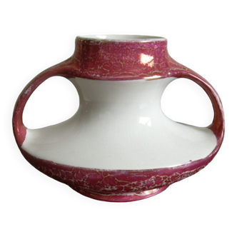 Vintage Nimy Belgium Rose Pink Iridescent Double Handle Vase