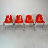 Vintage Eames Herman Miller DSS side chairs in coral orange