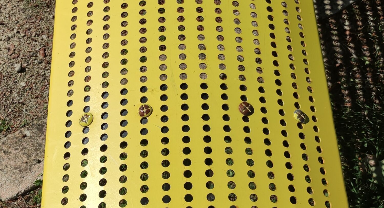 Vintage yellow metal bench