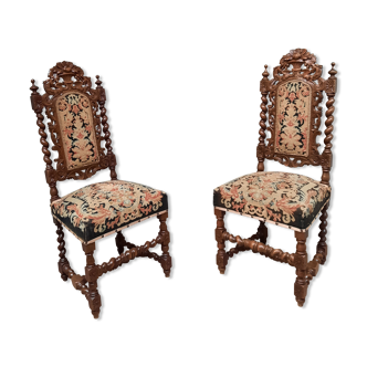 Pair of twisted oak chairs