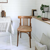 Chaise bistrot vintage en bois courbé avec dossier à barreaux