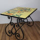 Wrought iron coffee table porcelain tray painted with a vintage Provencal scene 60s/70s