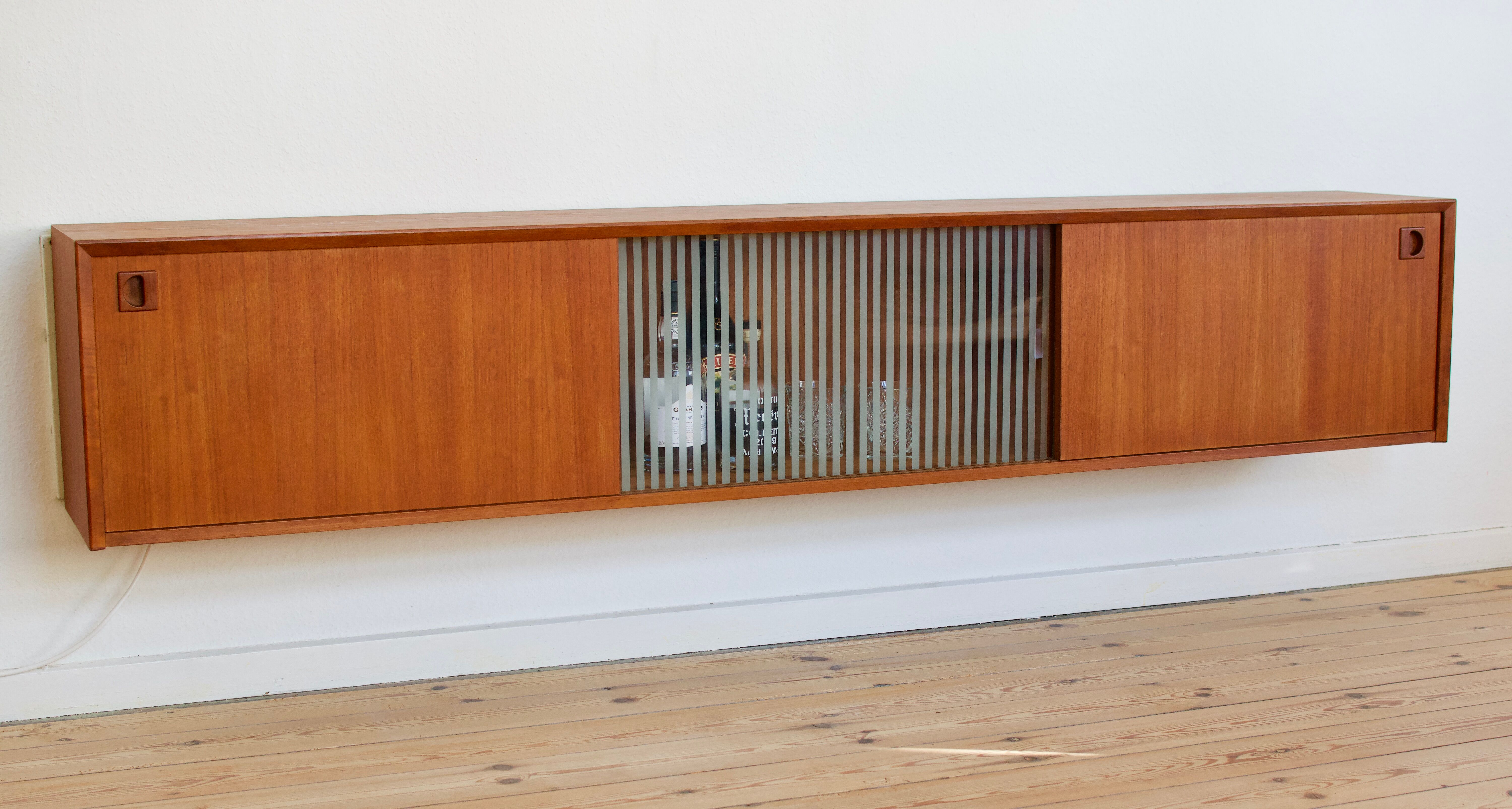 Danish MidCentury Teak Wall Mounted Sideboard, 1960s.
