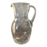 Transparent glass pitcher Mid-Century (1960s) — Czech Republic, bulbous silhouette and integrated handle.