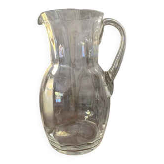 Transparent glass pitcher Mid-Century (1960s) — Czech Republic, bulbous silhouette and integrated handle.