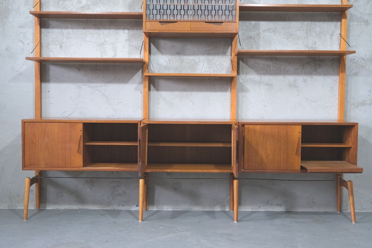 Mid-Century Modular Free Standing  Teak Wall Unit by Kjell Riise for Brodrene Jatogs, Norway, 1960s