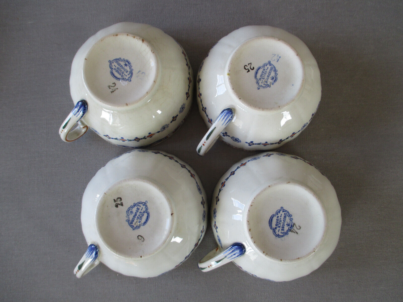 4 cups and saucers & creamer Rouen E. Bourgeois