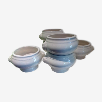 Set of 6 white ceramic lion-headed ceramic soup bowls