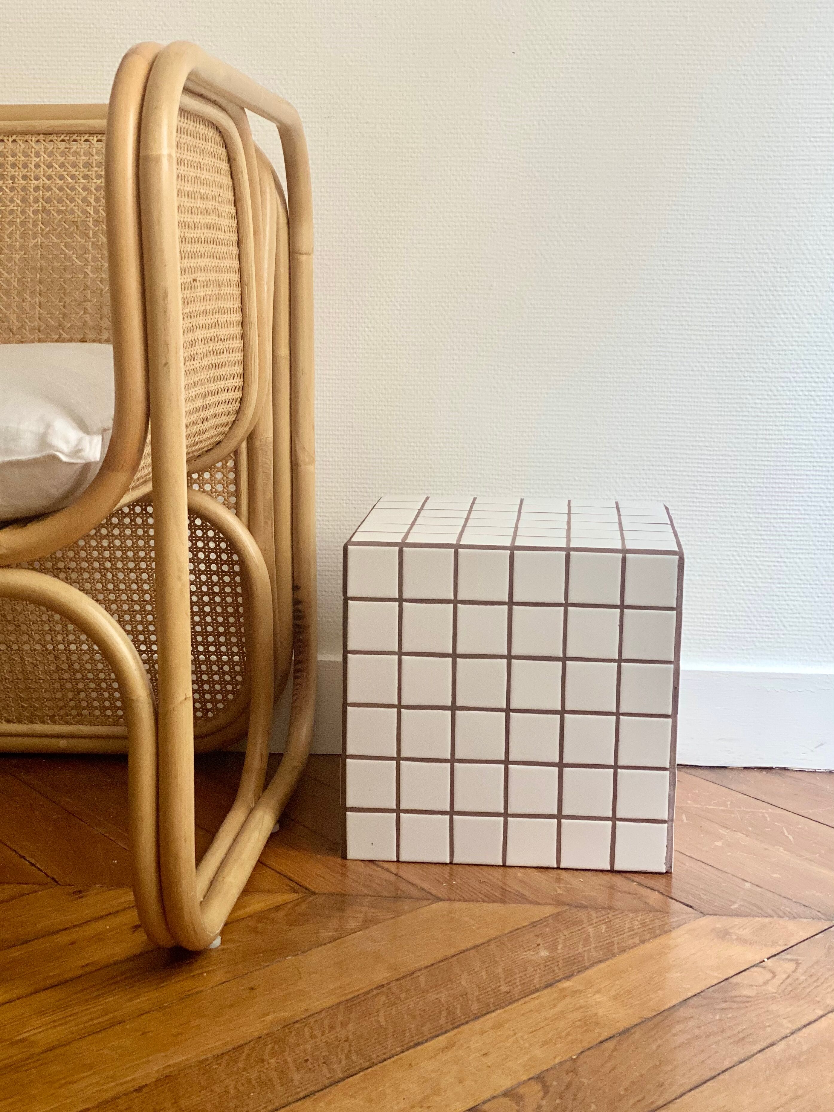 Retro brown white tiled tiled side table