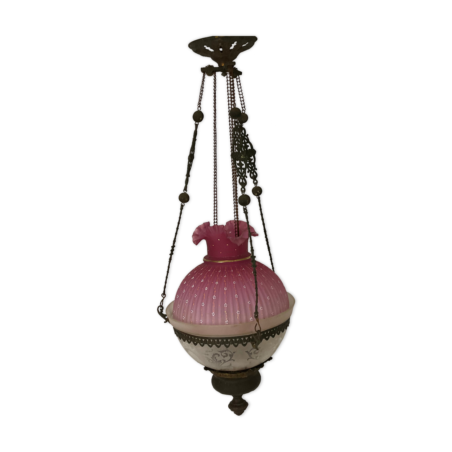 Hanging lamp Napoleon III frosted glass and enamelled glass