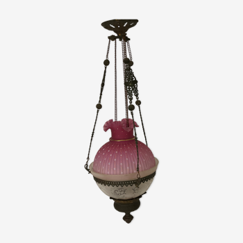 Hanging lamp Napoleon III frosted glass and enamelled glass