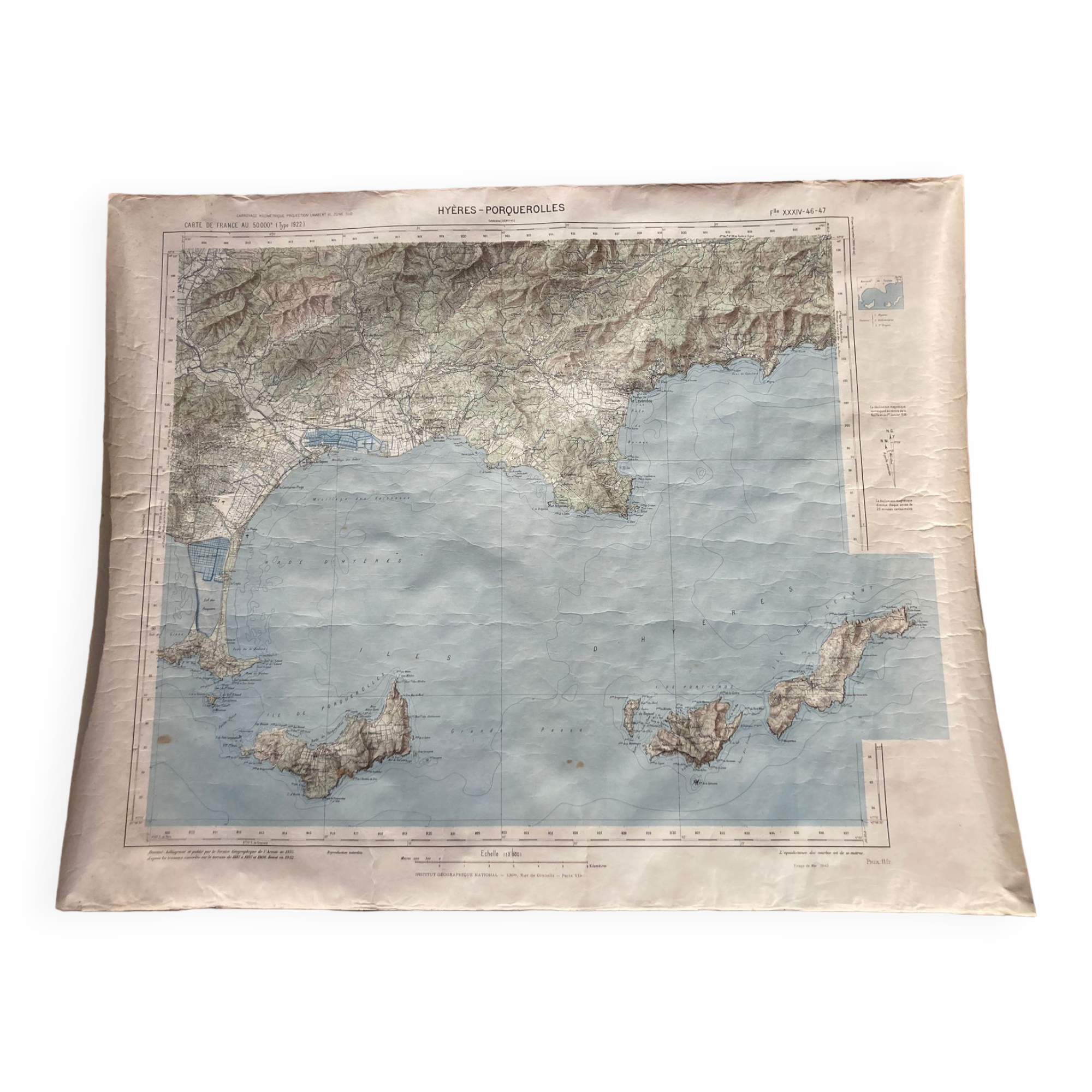 Map of southeastern France on paper