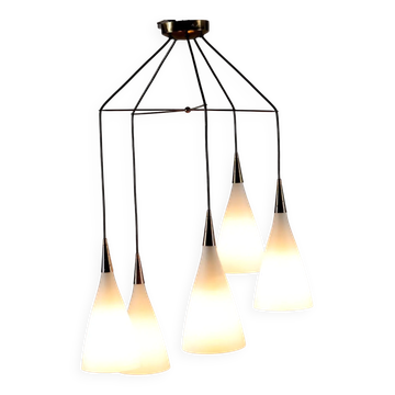1960s vintage suspension in brass and opaline glass