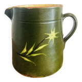 Antique Savoyard pottery pitcher in green with floral decoration
