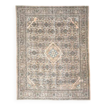 1970s Vintage Persian Handmade Wool Cotton Light Brown Area Rug 291x364