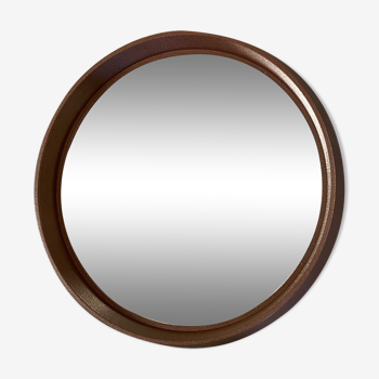 Space Age brown plastic round mirror, plastic design wall mirror