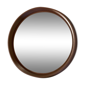 Miroir rond en plastique brun space age, miroir mural design en plastique