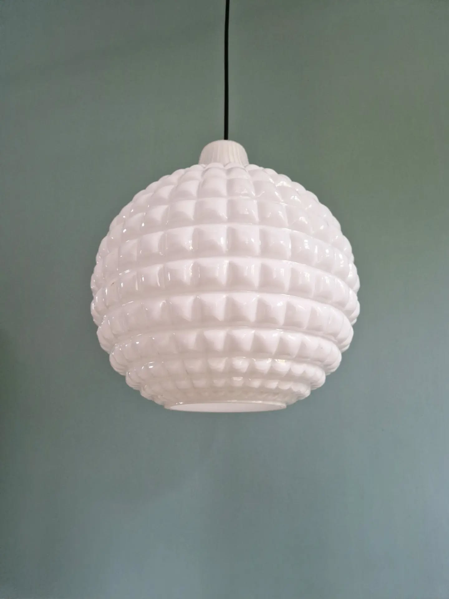 White opaline spherical pendant, Space Age, 1960-70