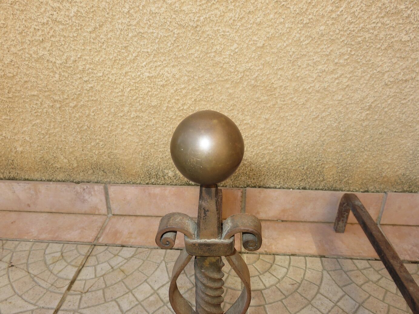 Andirons cast iron and brass ball