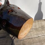 Brutalist lamp in black / brown ceramic openwork 1970