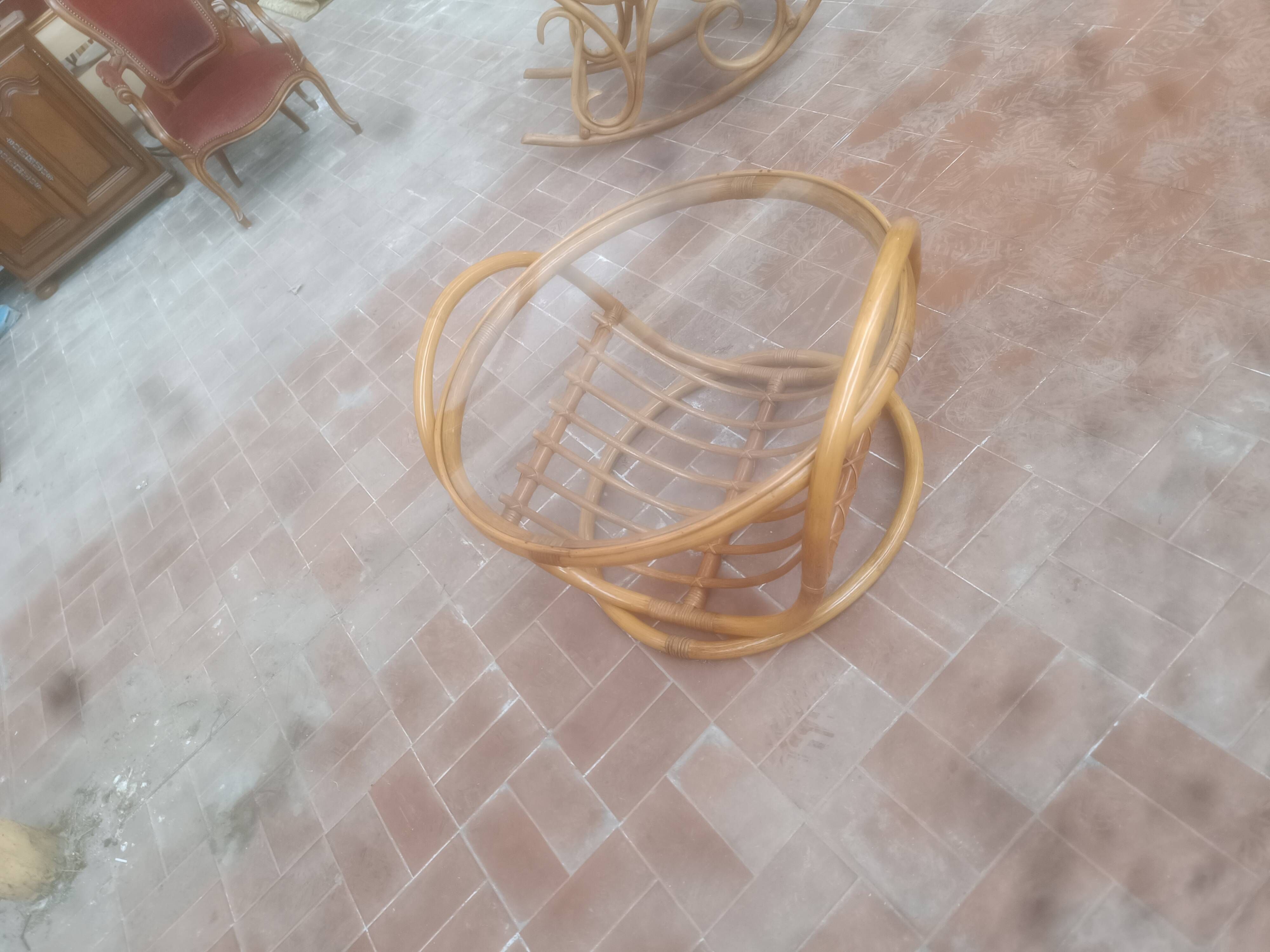 Round bamboo and glass table