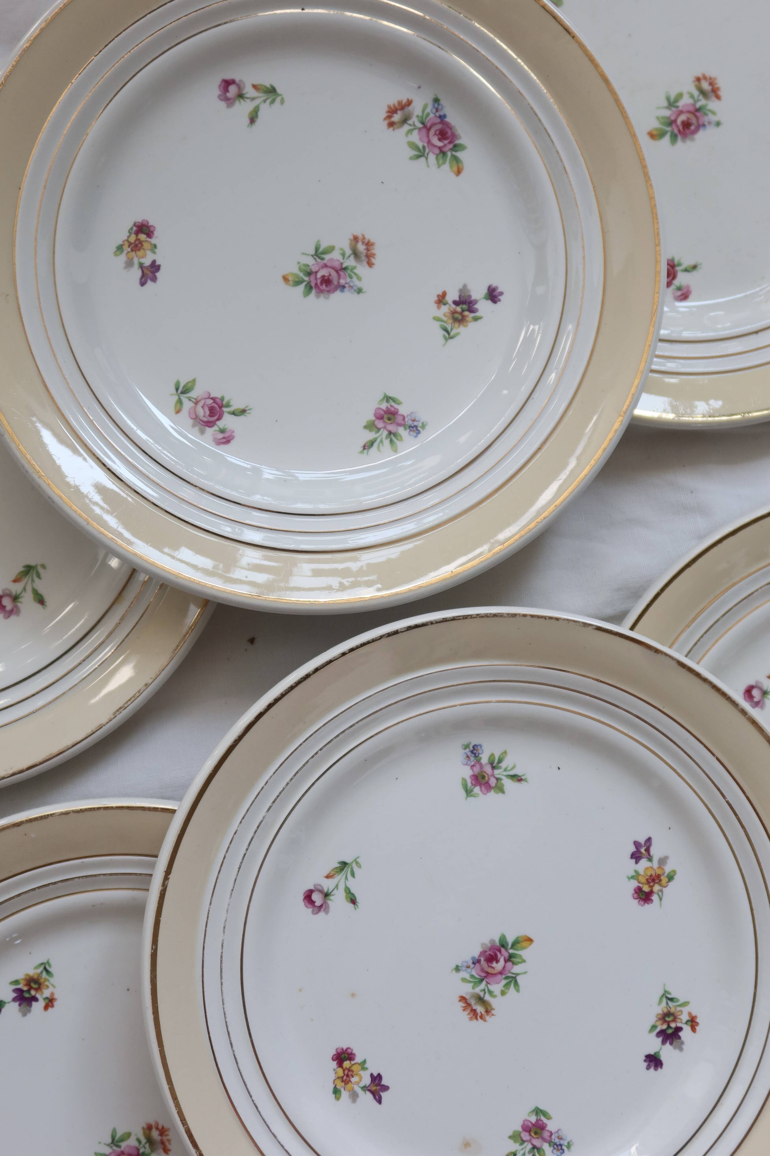 6 vintage Céranord France “Cheverny” dessert plates - Floral pattern