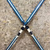 Old Pair of Vintage Blue & White Wooden Skis Mountain Chalet Decor - 218 cm