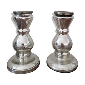 Pair of candlesticks made of snglomed glass
