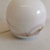 Table lamp in white opal glass, with pink details/decoration