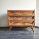 Wooden chest of drawers and vintage rattan